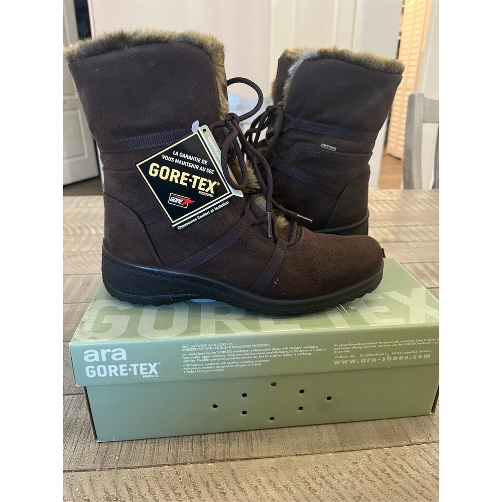 Ara Magaly Women's Snow Boots Brown Waterproof Lace Up Faux Fur Size‎ 7